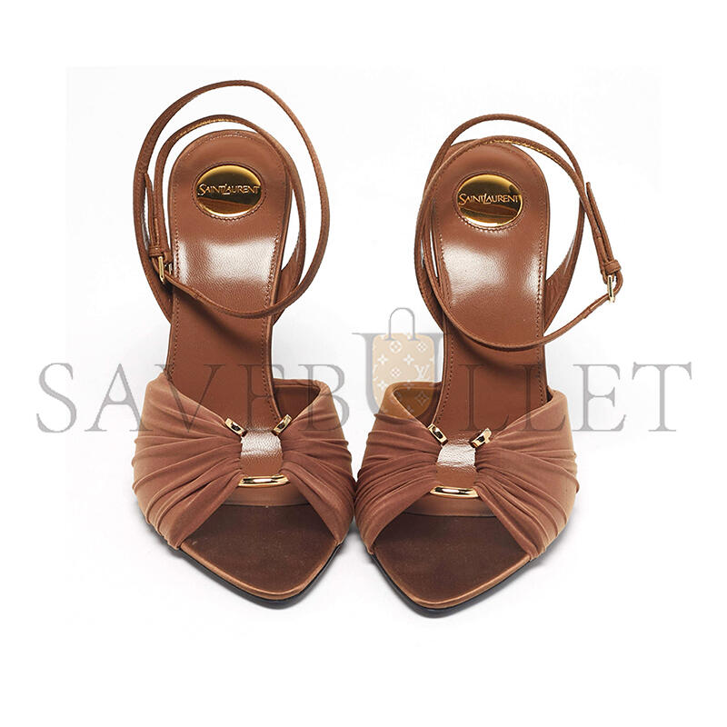 Y51 brown satin and stretch fabric lola ankle strap sandals